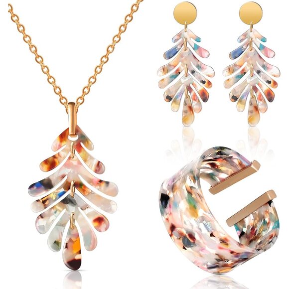 Jewelry - 4 Pcs Acrylic Jewelry Set for Women Statement Boho Resin Earrings Long Necklace